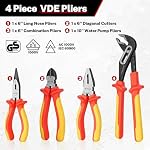 BILITOOLS 12-Piece 1000V VDE Tournevis et pinces isolantes ► Conseils magnétiques à fentes et à phillips, nez long isolé, combinaison, pinces Diagonal et pompe à eau, testeur de tension