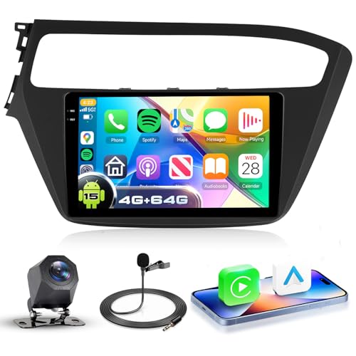VECHTEL 4G+64G Android 15 Radio de Coche para Hyundai I20 2018 2020, 9'' Incell HD de Pantalla Táctil con Carplay Android Auto Inalámbrico, Autoradio con GPS Wi Fi USB Bluetooth Radio FM RDS Cámara