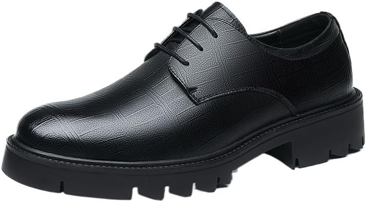 Men's Casual Leather Shoes Thick-Soled Comfortable Shoes Round Toe Fashion Non-Slip Rubber Soft Sole Lace-ups Breathable Durability Shoes for Men(9.5)