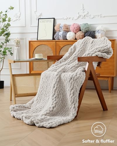 Image of Cozyful Chunky Yarn for Hand Knitting, #9 Thick Jumbo Big Chunky Yarn for Crocheting, Super Chunky Knit Blanket Yarns, Large Chunky Chenille Yarns, 8 Pack (30 yds 8 oz Each Skein), Beige White