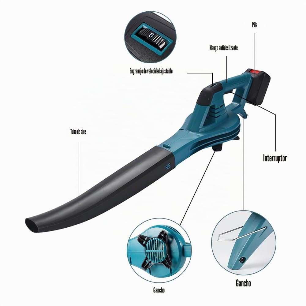 Soplador de hojas para Makita de 18 V, con velocidad de 350 km/h, 6 velocidades ajustables, incluye aspiradora con batería y cargador, soplador para el cuidado del césped, polvo y pelo de animales