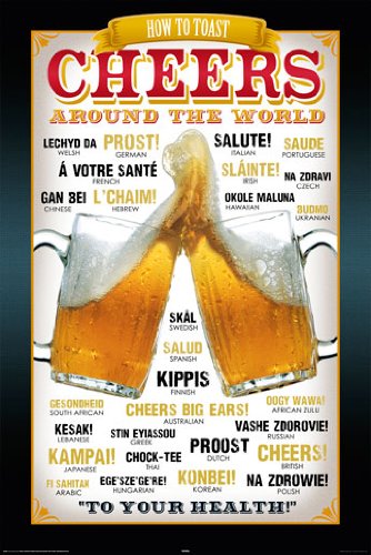 Póster de cerveza Cheers Around the World de 91,5 x 61 cm para renovar paredes vacías