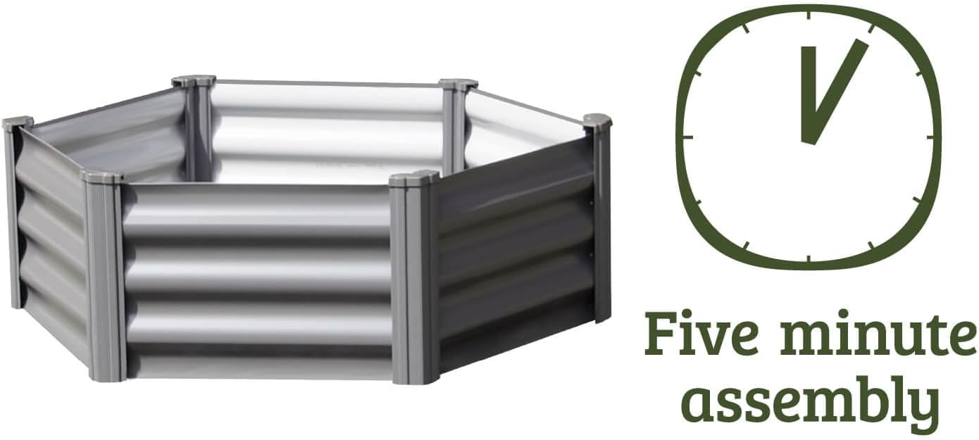 ABSCO Premium Galvanized DIY 3' x 3' Hexagon Garden Bed DIY with Easy Assembly and Superior Drainage, Woodland Gray Galvanized Steel Metal Planter Garden Planter Box with 16" Walls for All Plants