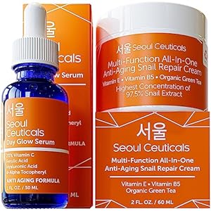 Korean Skin Care Set – Potent Vitamin C Serum with Korean Snail Repair Cream – The Most Potent Duo For Providing You With That Bright, Youthful Glow. Your Natural & Organic Korean Beauty Routine