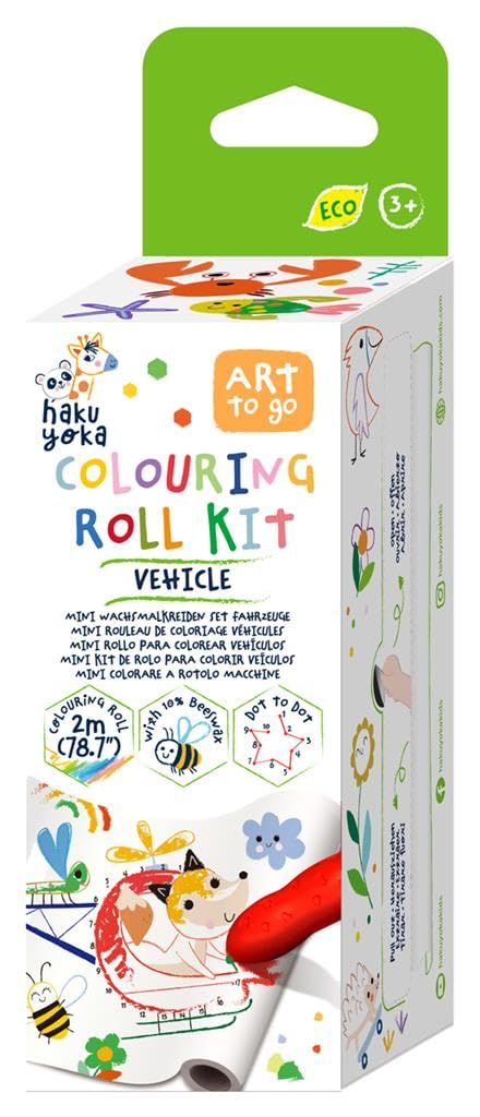 Haku Yoka Mini Colouring Roll Kit Set - Vehicle Style | Creative Colouring Roll for Kids | Portable & Fun Art Activity | FSC Certified Paper& Eco-friendly Crayons