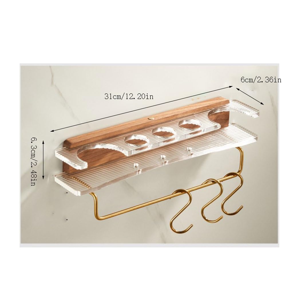 Portaspazzolini Portaspazzolino in acrilico Portadentifricio da bagno a parete Portaoggetti in legno massello con gancio Porta Spazzolino da Denti(L31cm)