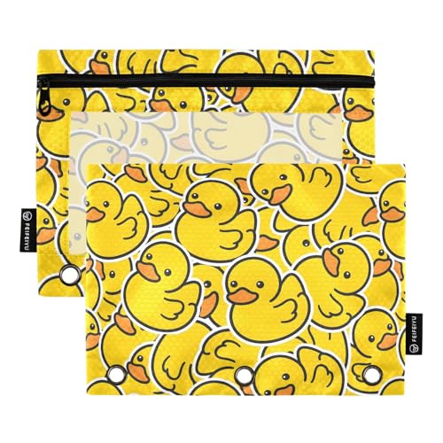 Bolsa para lápis Little Yellow Duck para fichário de 3 anéis, 2 peças de estojo de lápis com zíper, estojo de lápis transparente com zíper para janela, sacos de lápis para material escolar e de escritório