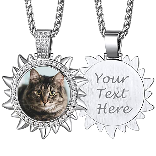 Custom4U Picture Necklace Personalized Photo for Men Women Steel/18K Gold Plated/Black Custom Angel Wings/Heart Pendant Necklace with Picture Memory Circle Chain 18-30 Inch,Hip Hop Jewelry+G