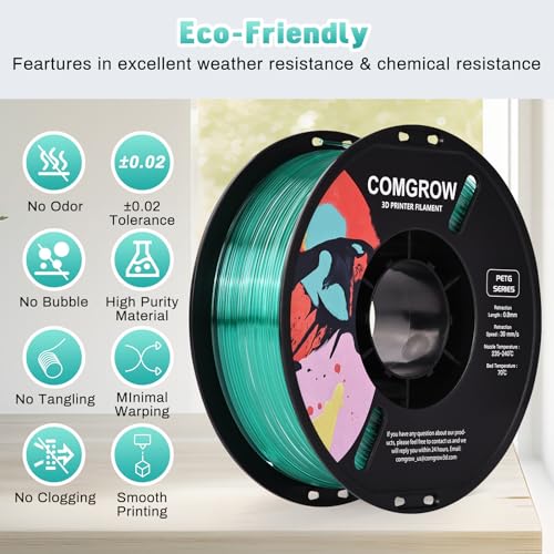 Image of Comgrow PETG 3D Printer Filament 1.75mm, High Precision and Tough 3D Printer Filament 1kg (2.2LBS), Dimensional Accuracy + /- 0.02 mm, Fit Most 3D Printers Gradient Green White