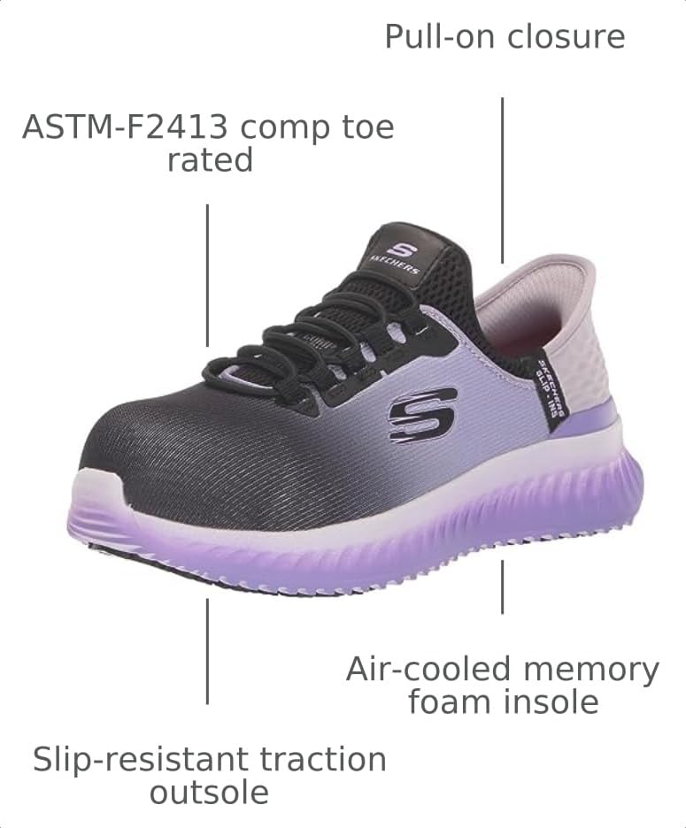 Image of Skechers Women's Tilido Ombray | Work, Slip-ins, Relaxed Fit, Max Cushioning, Slip Resistant, Electrical Hazard, Air-Cooled Memory Foam, Heel Pillow