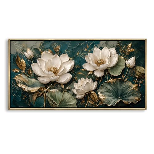 Image of PAPER PLANE DESIGN Bloom Canvas Wall Art with Vintage Gold Floating Frame, 2 x 4 Feet Ready to Hang Canvas Art for Living Room Bedroom - FLR-081