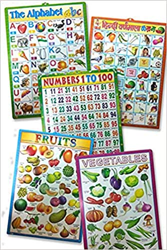 Image of Tini 3D Educational Learning Wall Charts for Students, Teachers, Schools | Numbers, Fruits, Hindi Varnmala, Alphabets & Vegetables | Pack of 5