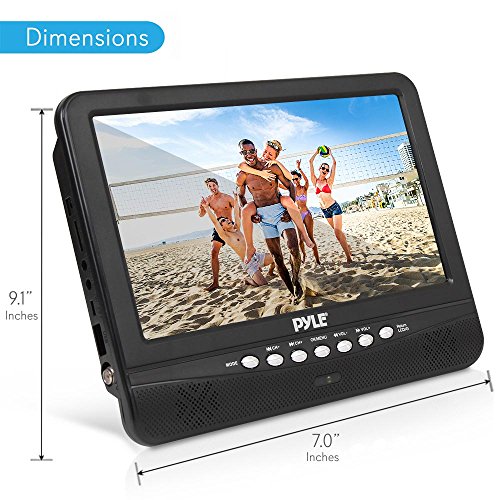9 Inch Portable Widescreen TV - Smart Rechargeable Battery Wireless Car Digital Video Tuner, 800x480p TFT LCD Monitor Screen w/ Dual Stereo Speakers, USB, Antenna, Remote, RCA Cable - Pyle PLTV9553