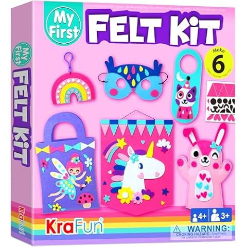 KRAFUN My First Beginner Felt Kit Unicorn Girl Animal Craft for Kids, Toddlers, Boys, Girls Age 3-6 Years Old, Include 6 DIY Handmade Arts and Crafts Projects, Activities Preschool Creative Toys Cover