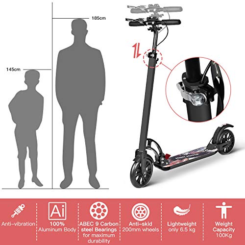 image for besrey Kick Scooter for Adults/Teens with Hand Brake 220 lbs Max Load,