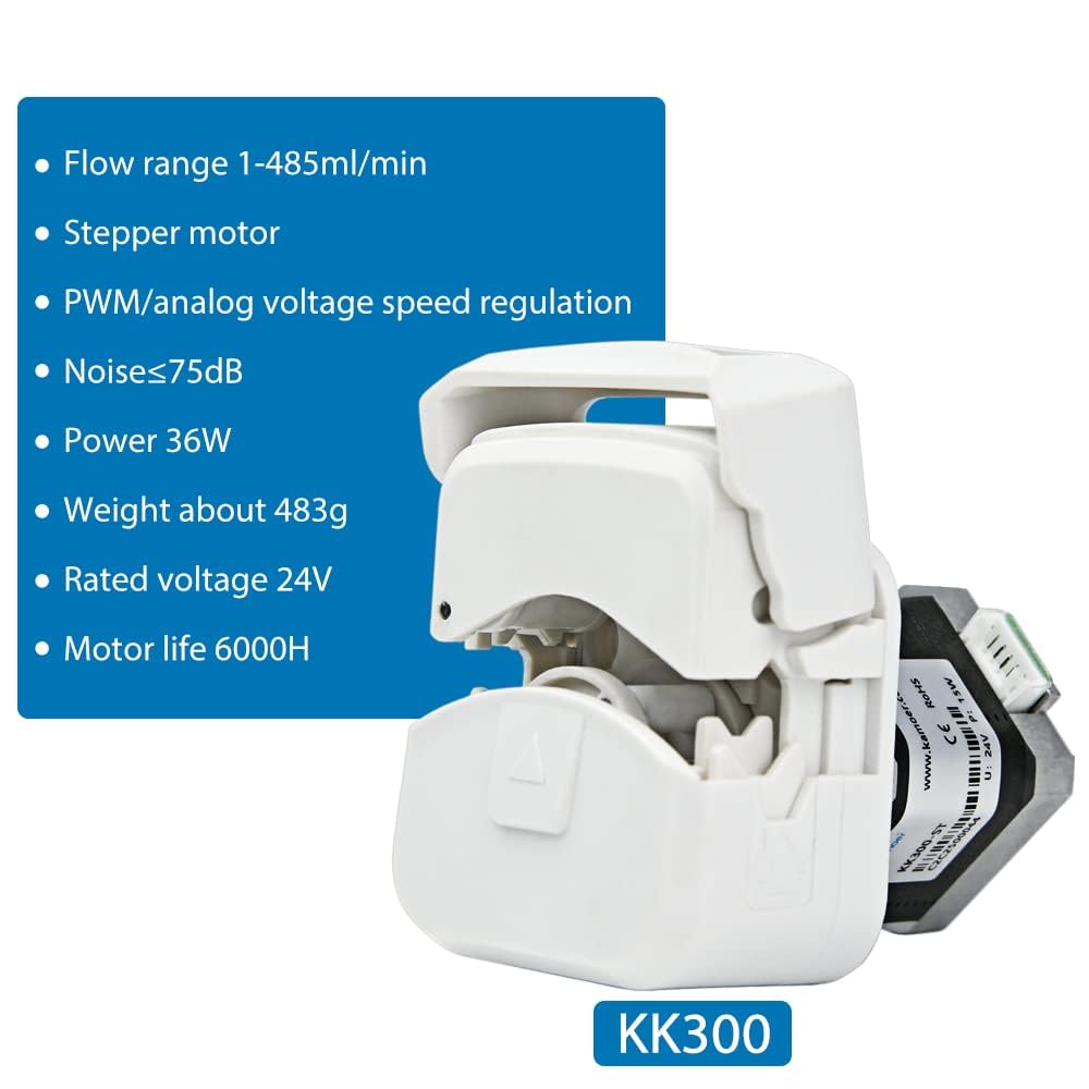 24-V-Schrittmotor-Peristaltikpumpe mit hohem Durchfluss Kamoer KK300 Schneller Schlauchwechsel PWM-Geschwindigkeitsregelung 1~485 ml/min, 600 U/min, 6 Schlauchtypen werden unterstützt