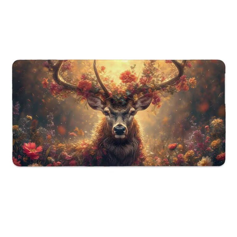 Tappetino Mouse Gaming XXL 1600 x 800 mm Tappetino Antiscivolo Sottomano Da Scrivania Per Mouse e Tastiera, Con Base In Gomma Antiscivolo, Lavabile, Mouse Pad foresta cervo, Regalo per Uomo L-843