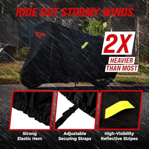 Image of Badass Moto Gear Ultimate Waterproof Motorcycle Cover. Heavy Duty, Night Reflective, Windshield Liner, Heat Shield, Vents, Lock Pocket, Taped Seams (108' Full Dressers, Goldwing, Tourers) Extra L | Heavy-duty bike cover waterproof outdoor; fits Harley Ultra Limited, CVO, Road King, Gold Wing, Indian Chieftain & Roadmaster