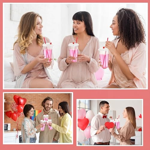 Set de 60 vasos plásticos con popote en forma de corazón miniatura 4