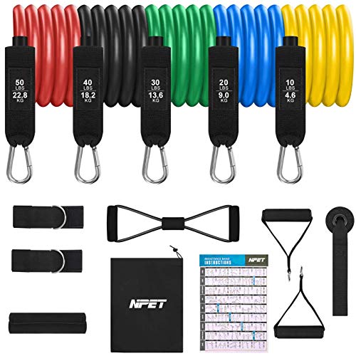 NPET Resistance Band Set 13pcs, Workout Bands, Exercise Band Set with Handle, Ankle