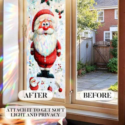 Image of Cute Santa Claus Cartoon Holographic Window Film 17.32x39.37in