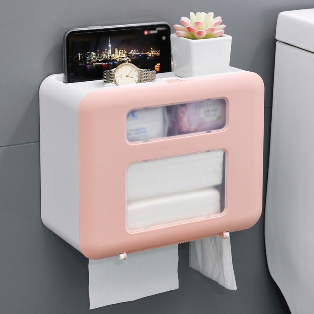 Tissue Holder Dispenser Tissue Box with Platform and Drawer for Home Countertop Holders for Living Room(Pink)