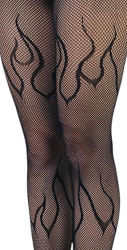 Image of ToBeInStyle Women's Flame Burning Fire Tights w /Devil-Inspired Print Hosiery