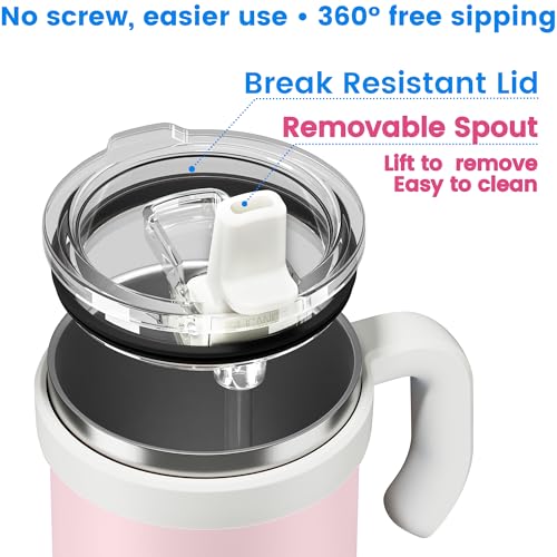 Image of For Iced Coffee & Smoothies - Never Drink from a Moldy Lid Again: 24oz Hygienic Tumbler, 100% Leakproof Lid & Removable Foldable Spout. Reinforced Base, Fits Cup Holders-Pink sand
