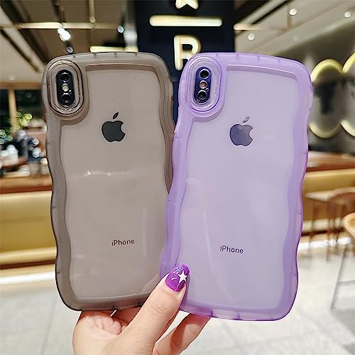 Image of Compatible with iPhone Xs Max Case 6.5 inch, Cute Kawaii Curly Wave Frame Shape Soft Silicone Shockproof Protective Phone Cover for Women Girls, Clear /Purple