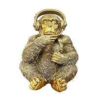Alfie Francis 17cm Tall Gold Monkey wearing Headphones Ornament Statue Figurine Gorilla Animal Home Decor Gift