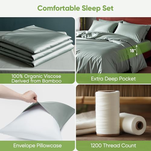 TWK Luxury Sheet Set, Genuine 100% Organic Viscose Derived from Bamboo, Cooling & Breathable, Silky Soft, Bedding Sheets & Pillowcases (Sea Glass, California King)