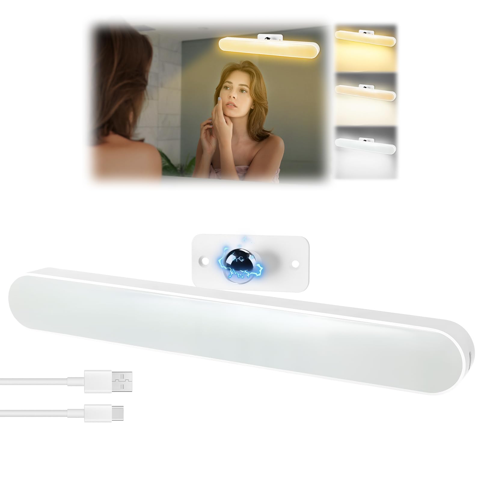 Collazoey LED Tocador Luces 4000 mAh USB Espejo Maquillaje 360° Giratorio Tres Temperaturas