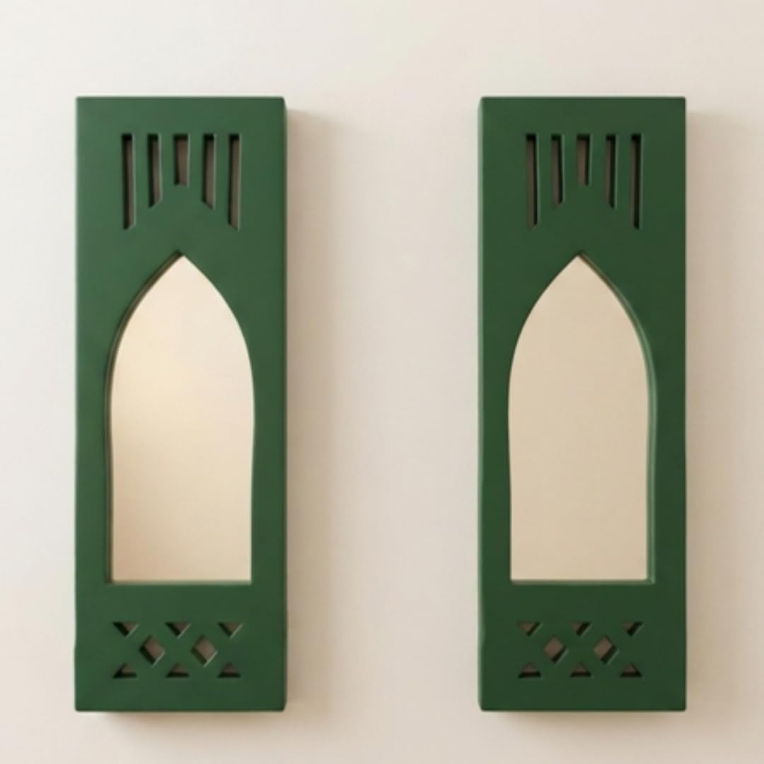 green modern set of 2 decorative wall mirrors | contemporary matching accent mirrors with elegant green frames | stylish minimalist wall décor