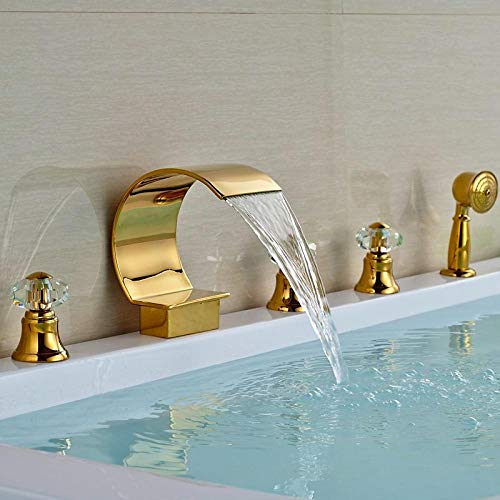 Bathroom Sink Taps Kitchen Sink Taps Widespread Golden Polish 5pcs Tub Faucet Bathroom Three Handles Bathtub Faucet
