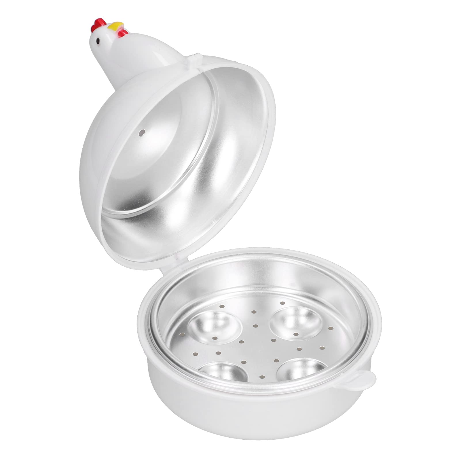 Egg Steamer, White Egg Cooker Heat Resistant Kitchen 4 Slots ChickenShaped with Safety Buckles for Home, Microwave Egg Cooker, Chicken Shaped Eggs Boiler with 4 Eggs