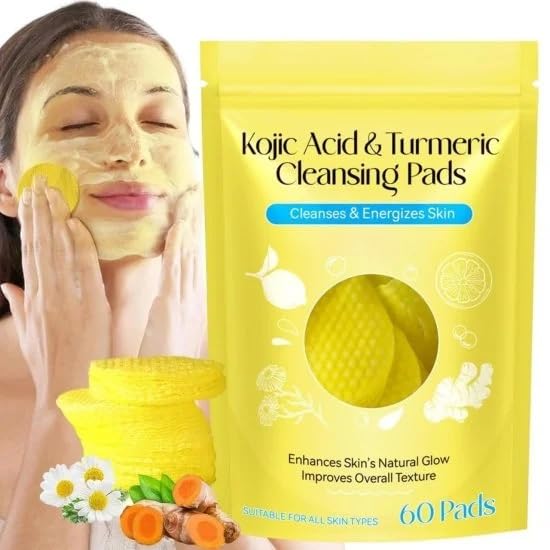 JANKI ENTERPRISE Turmeric & Kojic Acid Face Cleansing Foaming Pads for Dark Spots, Skin Brightening & Acne Prevention, with Vitamin B5, Vitamin C, Turmeric Infused Foaming Exfoliating Pads, for Face for All Skin Types (Pack of 1/60Pcs)-image-9