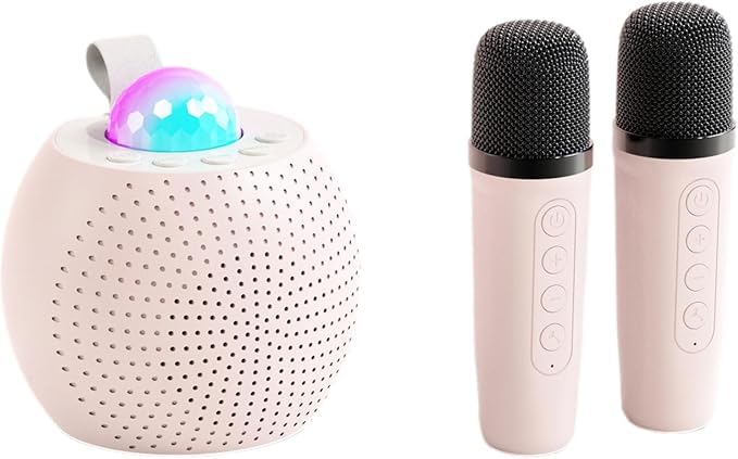 Image of DIPDEY Colorful Bluetooth Speaker with Karaoke Mic System for Home Singing Magic Ai Voice Changer Portable Mini Wireless Speaker with Mike for House Parties Birthday Gifts Events (Pink)