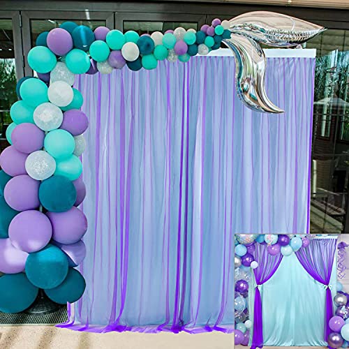 Mermaid Backdrop for Girls Birthday Purple Tulle Backdrop Curtain with Bow Tie for Under The Sea Baby Shower Little Mermaid