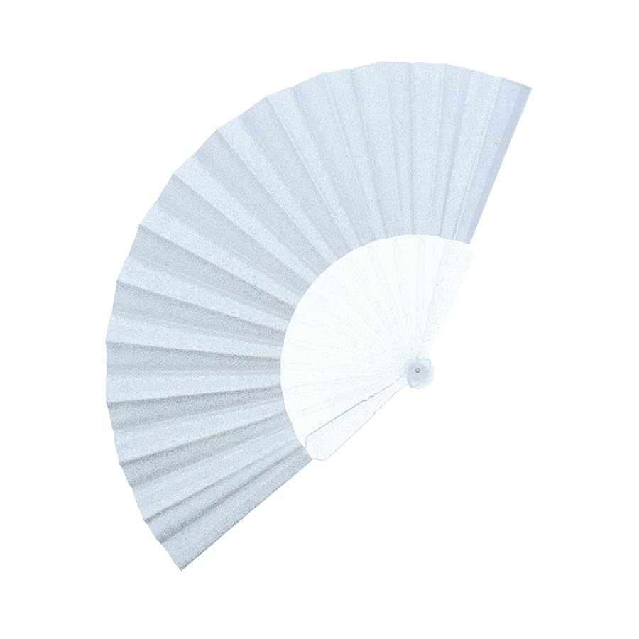 Plastic Folding Glitter Fabric Hand Fans for Festivals, Silver
