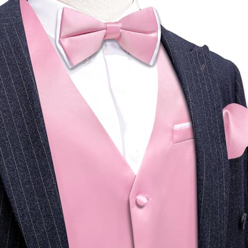 Barry.Wang Mens Suit Vest Bow Tie Set 4PCS Formal V-neck Slim Fit Casual Solid Color Waistcoat Wedding Party Tuxedo4