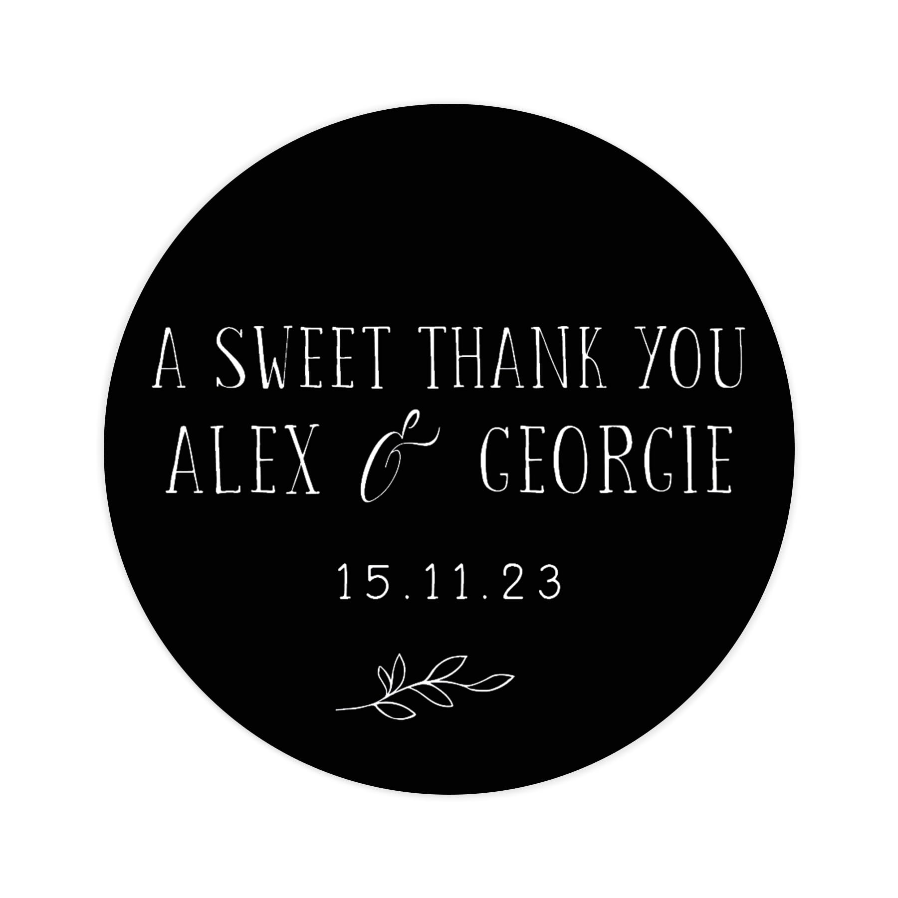 Personalised a sweet thank you wedding stickers | wedding labels | favor sticker | wedding favors thank you stickers | 35 round stickers - per sheet (Black)