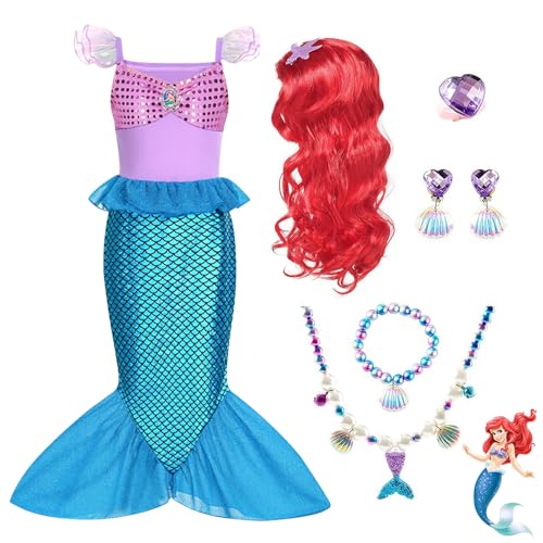 Mineup Disfraz de sirena pequeña de Ariel para niñas con accesori...