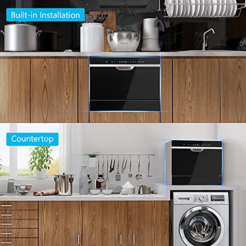 GOFLAME Countertop Dishwasher Portable, Countertop or Built-in Dishwasher with 6 Place Settings and 5 Cleaning Presets, LED Touch Screen, Compact Dishwashing Machine for Homes, Dorms, RVs