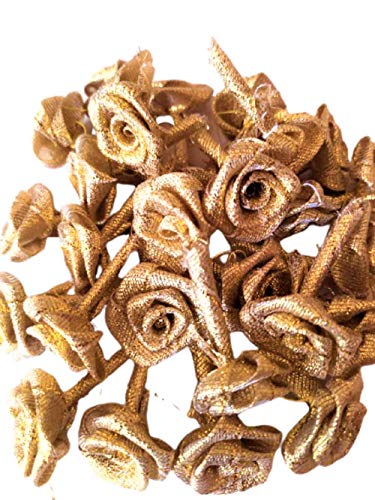 The Lovely Creations Satin Golden Colour Small Flowers Heads for Arts an Craft, DIY (Pack of 50 pcs.