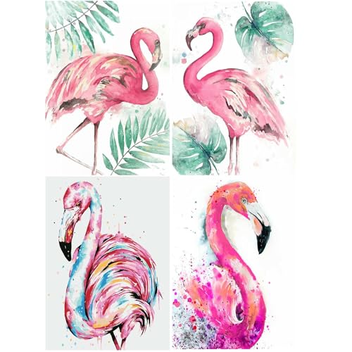 Diamond Painting Lot de 4 kits Peinture Diamant 30x40 cm Strass à Coller Painting Flamant Rose Broderie Diamant Flamant Rose Animaux Tableau Diamant Perle Diamant a...