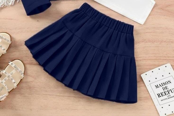 Image of Three Piece Co ord Set Dress for Girls| Jacket Top and Skirt Open Front Suits Set| Girls Clothing Set