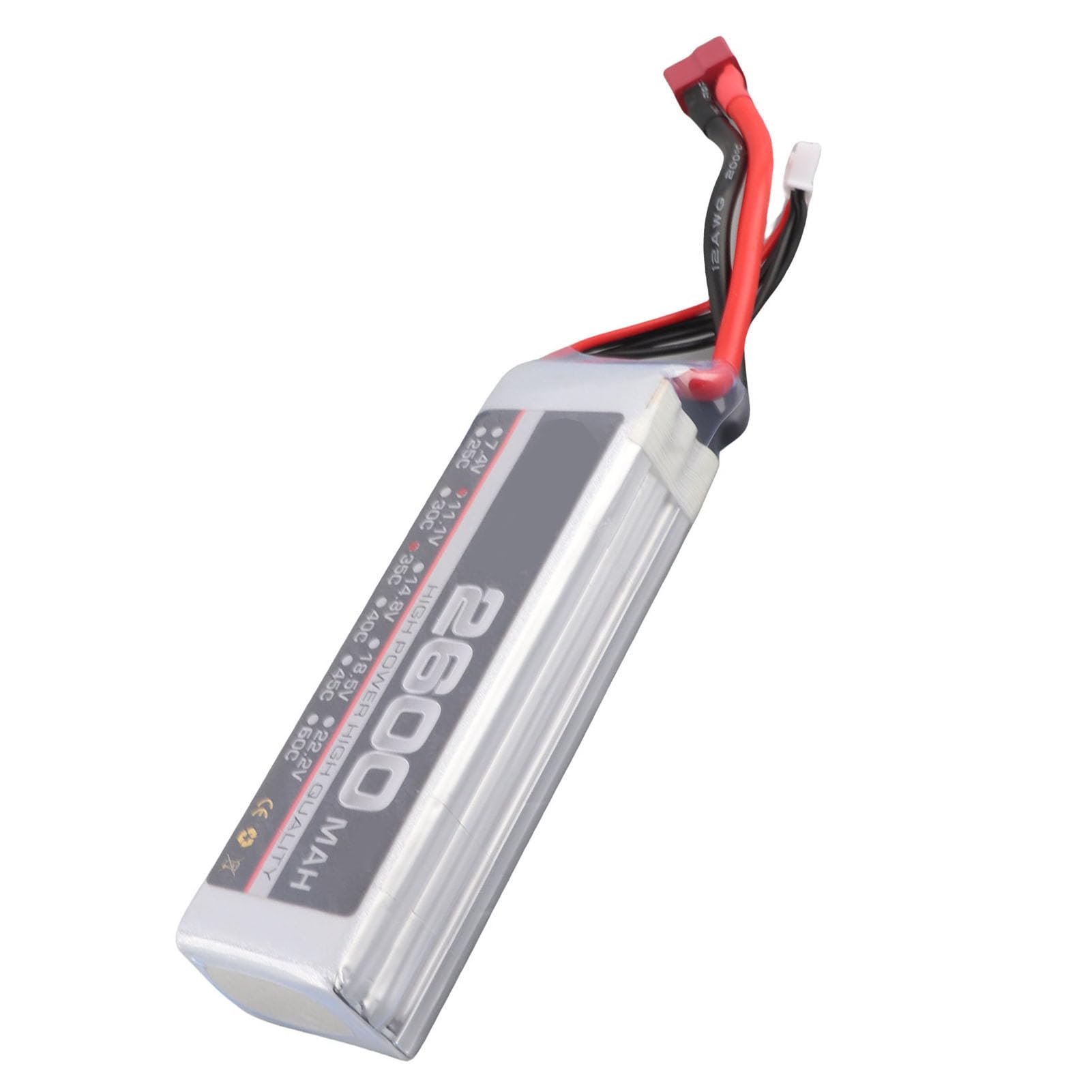 HEEPDD Batteria LiPo da 2600 MAh 11,1 V, capacità Elevata, Ideale per gli Appassionati di Aerei e Droni RC Batteria LiPo da 2600 MAh 11,1 V, Polimeri di Litio, Giocattolo Modello Nan (Spina a T)