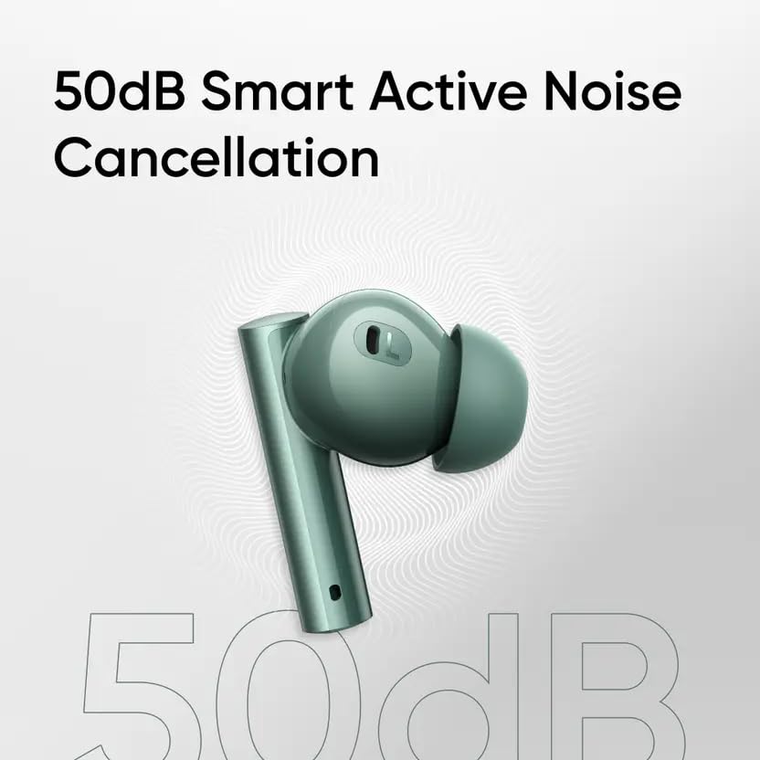 Image of Real Me Air 6 Buds | 50dB Active Noise Cancellation, Hi-Res LHDC Audio, 12.4mm Dynamic Bass Driver, 6 Mic Clear Voice Calls, 51,IP55 Waterproof,TWS for Apple & Android (Air 6, Forest Green)
