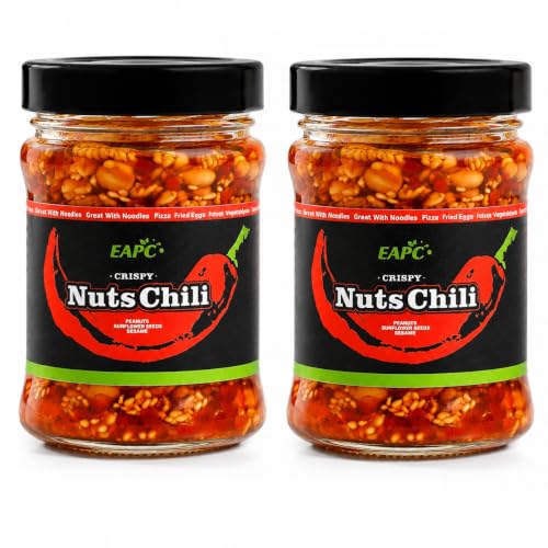 Image of EAPC Crispy Nuts Chili Oil, Extra Crunchy Nuts Chili Sauce with Peanuts, Sunflower Seeds, Sesame, Chili Crisp Oil, Ready to Eat and Use as Sauce, Condiment,190g /6.7oz (Pack of 2)
