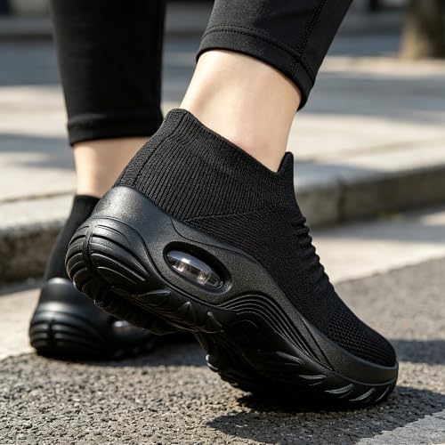 Image of YHOON Women's Walking Shoes - Sock Sneakers Slip on Mesh Platform Air Cushion Athletic Shoes Work Nurse Comfortable